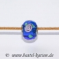 Preview: Designerglasperle mit ca. 4mm Lochdurchmesser  blau mit Blüten (1 Stück)