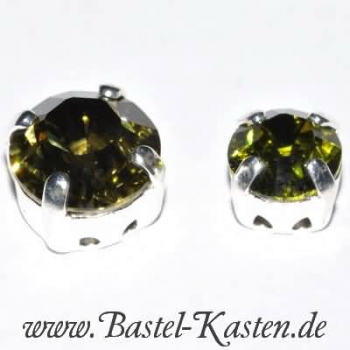Kessel-Stein 1028  6 mm olivine  im versilberten Kessel (1 Stück)