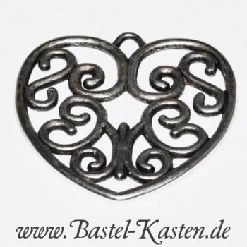 Metallanhänger  Herz mit Ornamenten  ca. 37mm  altsilber (1 Stück)