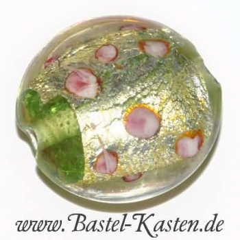 Glasperle Linse mit Silbereinzug  grüner Kern außen transparent  ca. 18mm  (1 Stück)