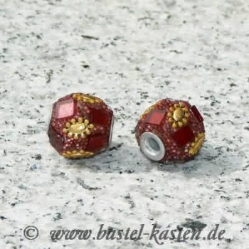 Kashmir Perle weinrot mit Spiegel rot 16mm  (1 Stück)