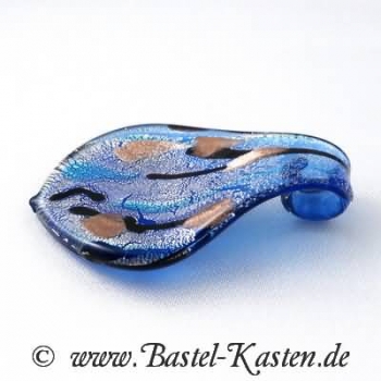 Glasanhänger in Blattform blau silber (1 Stück)