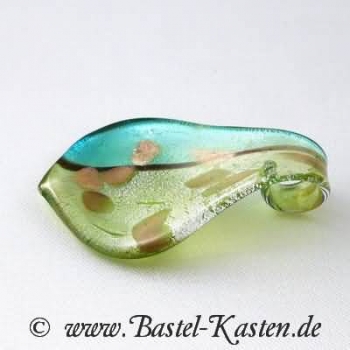 Preview: Glasanhänger in Blattform aqua kiwi silber (1 Stück)