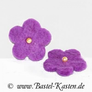 Filzblüte lila ca. 30mm mit aufgenähter Perle (1 Stück)