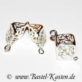 Würfel Anhänger mit Filigranmuster ca. 12mm silberfarben (1 Stück)