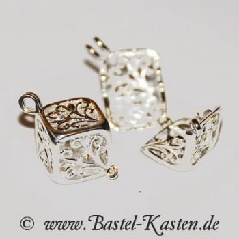 Preview: Würfel Anhänger mit Filigranmuster ca. 12mm silberfarben (1 Stück)