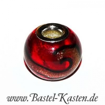 Designerglasperle mit 4mm Lochdurchmesser  rot  Echtsilber-Lochhülse (1 Stück)