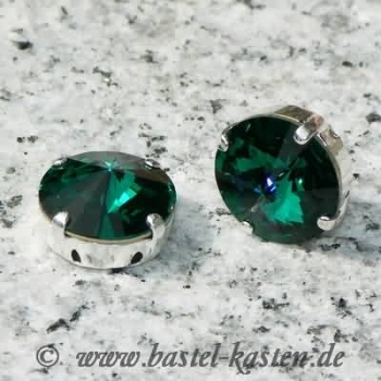 Rivoli-Stein 10 mm emerald im versilberten Kessel (1 Stück)