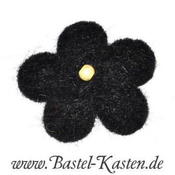 Filzblüte schwarz ca. 30mm mit aufgenähter Perle (1 Stück)