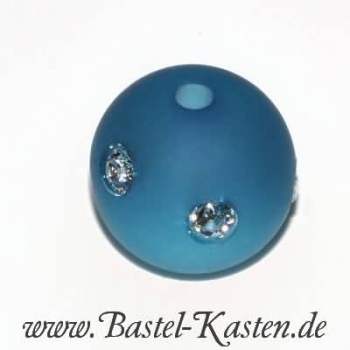 Polaris-Perle mit Straßsteinen 10mm  matt petrolblau (1 Stück)