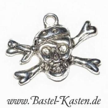 Totenkopf mit gekreuzten Knochen silberfarben ca. 25x19mm (1 Stück)