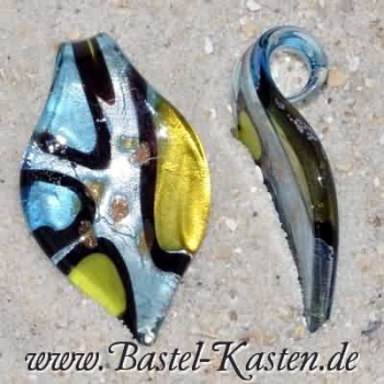Glasanhänger in Blattform aqua mit gelben Tupfen ca. 28x50 mm (1 Stück)