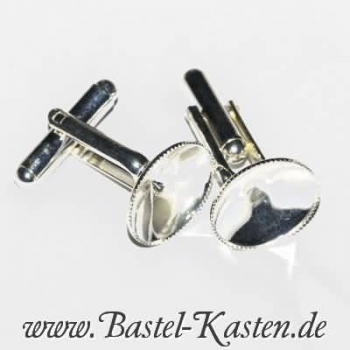 Preview: Manschettenknopf mit Kessel für Swarovski Rivoli 1122 14mm  versilbert  geriffelter Rand (1 Paar)