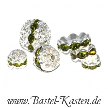 Preview: Rondelle mit Straßsteinen olivine 8mm (5 Stück)