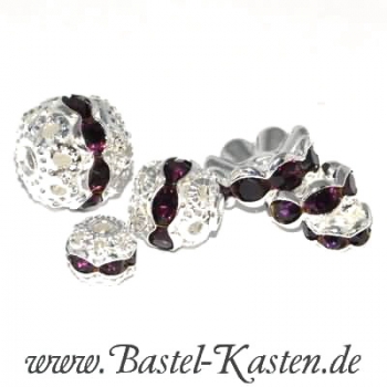 Preview: Rondelle mit Straßsteinen amethyst 10mm (5 Stück)