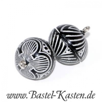 Preview: Magnetverschluß Kugel ca. 14mm x 12mm  schwarz matt gemustert - Streifen (1 Stück)