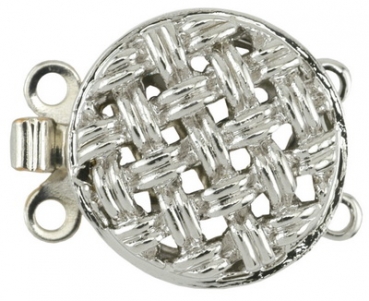 Kastenschließe rund Webmuster 15 mm 2-Strang rhodiniert (1 Stück)