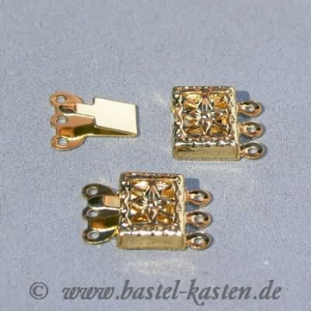Kasten-Schließe quadrat 3 Strang 14,5mm vergoldet (1 Stück)