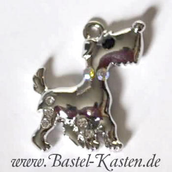 Metallanhänger Hund silberfarben mit Strass ca. 20mm (1 Stück)