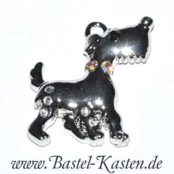 Metallanhänger Hund silberfarben mit Strass ca. 20mm (1 Stück)