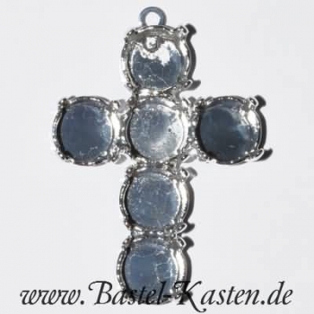 Preview: Anhänger Kreuz mit Kesseln für Swarovski Chaton 1028 8mm versilbert (1 Stück)