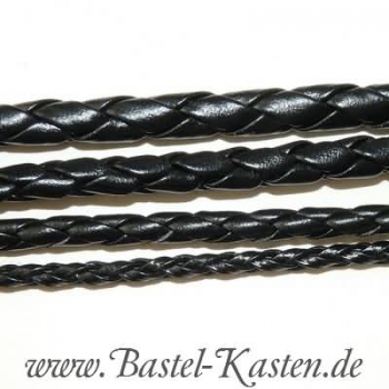 Preview: Lederkordel geflochten schwarz 3 mm  (1 Meter)
