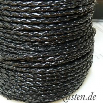 Preview: Lederkordel geflochten schwarz 3 mm  (1 Meter)
