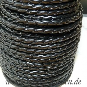 Preview: Lederkordel geflochten schwarz 4 mm  (1 Meter)