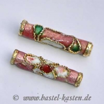 Emaillierte Metall-Perle Röhrchen rosa     (1 Stück)