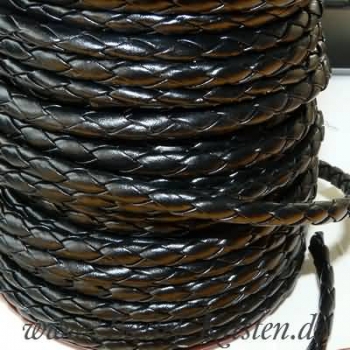 Preview: Lederkordel geflochten schwarz 6 mm  (1 Meter)