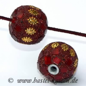 Kashmir Perle weinrot mit Spiegel rot 24mm  (1 Stück)