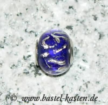 Designerglasperle mit ca. 4mm Lochdurchmesser  blau mit Silbereinzug (1 Stück)