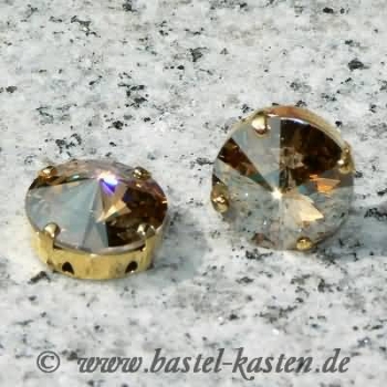 Rivoli-Stein 14 mm crystal golden shadow im vergoldetem Kessel (1 Stück)