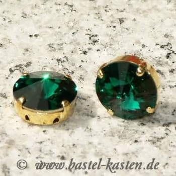 Rivoli-Stein 14 mm emerald im vergoldetem Kessel (1 Stück)