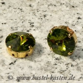Rivoli-Stein 14 mm olivine im vergoldetem Kessel (1 Stück)