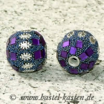 Kashmir Perle dunkelblau mit Spiegel lila 24mm  (1 Stück)