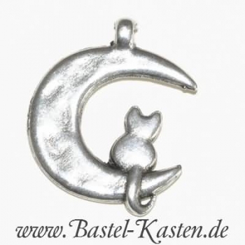 Metallanhänger Mond mit Katze altplatin 22 x 18 mm (1 Stück)