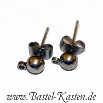Preview: Edelstahl Ohrstecker mit 5mm Kugel und Öse (1 Paar)