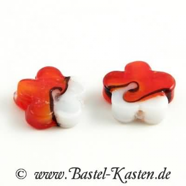 Lampworkperle in Blütenform rot weiß (1 Stück)