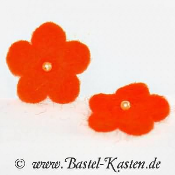 Filzblüte orange ca. 30mm mit aufgenähter Perle (1 Stück)