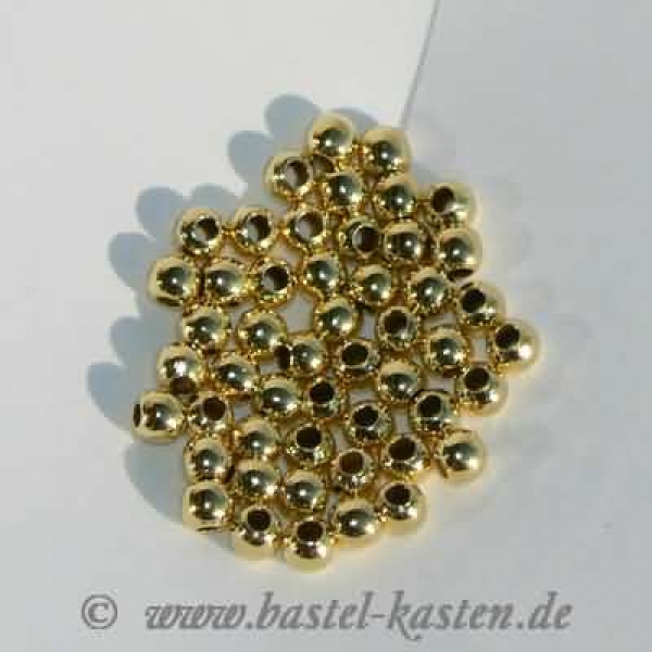 2-Loch-Kugeln/Quetschperlen 925er Silber 24 ct vergoldet 2 mm (50 Stück)