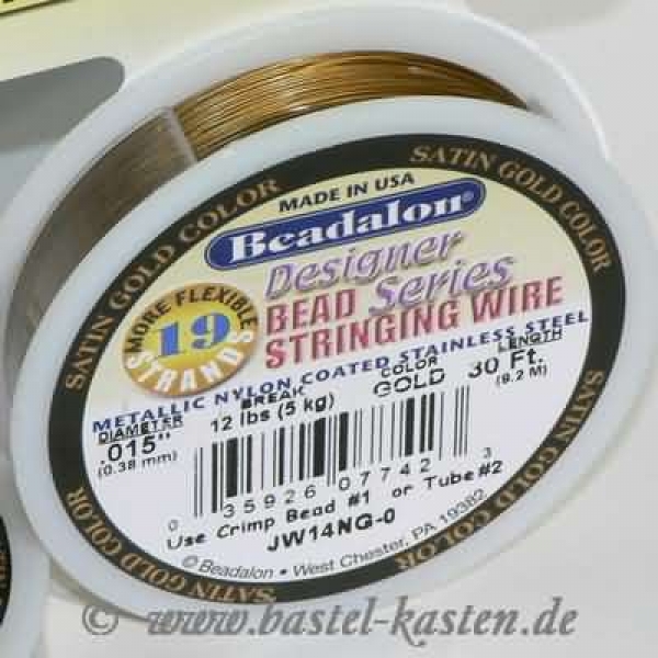 Beadalon® Schmuckdraht 19 Strang 0,38 mm satin gold (1 Spule)