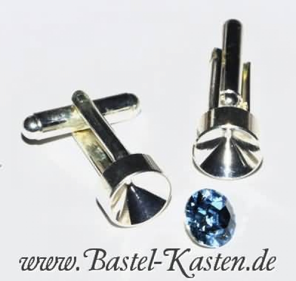 Manschettenknopf mit Kessel für Swarovski Chaton 1028  8mm  versilbert  massive Ausführung(1 Paar)
