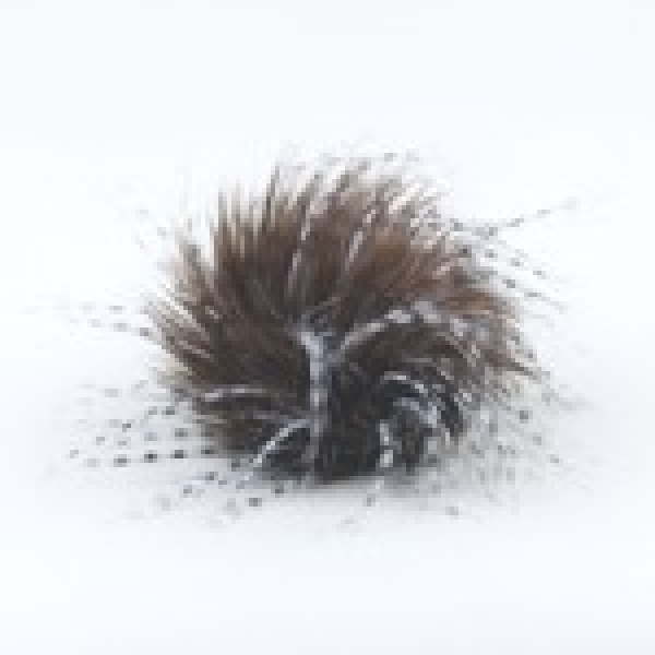 Fellbommel aus Kunstfell dunkelbraun mit langen schwarz weißen Spitzen 29 ca. 9 cm (1 Stück)