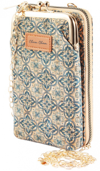 Handytasche mit Geldbörse aus Kork    floral blau
