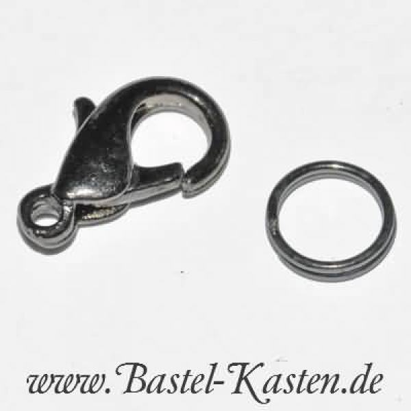 Karabiner-Schließe 11 mm gunmetal mit Spaltring (1 Stück)