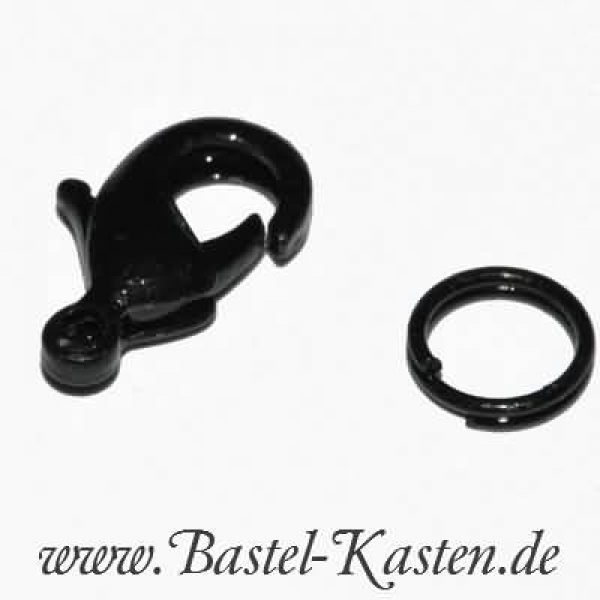 Karabiner-Schließe 11 mm schwarz mit Spaltring (1 Stück)